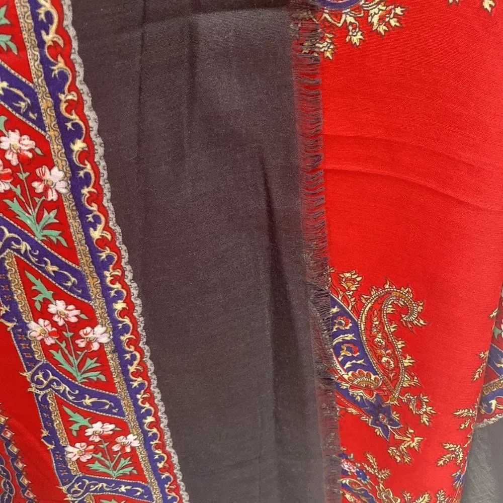 Red Black Geometric Print Fringe Scarf